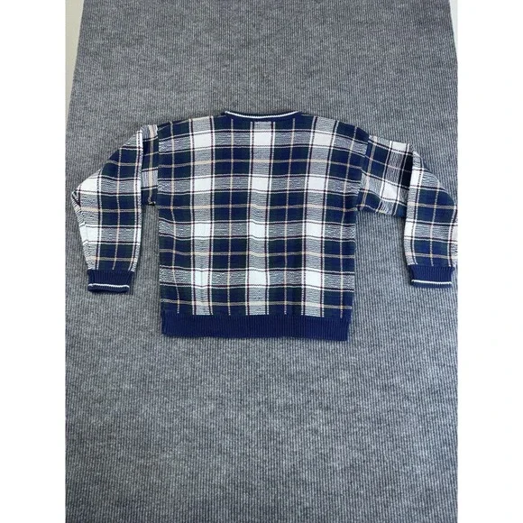Vintage Hunt Club XL Blue Plaid Cotton Tight-Knit Crew Neck Long Sleeve Sweater - Picture 5 of 8